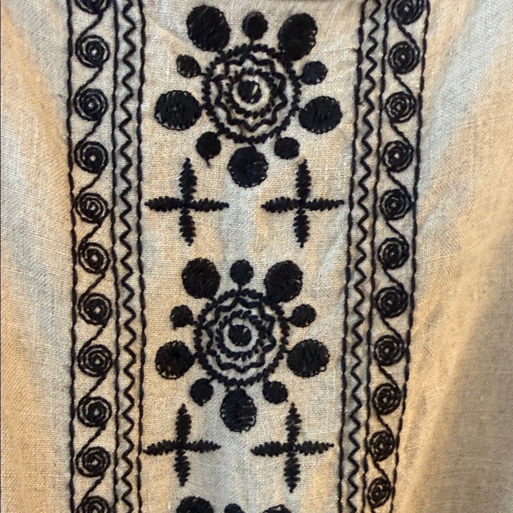 LOFT Linen Beige Romper with Black Floral embroidery - Picture 2 of 9